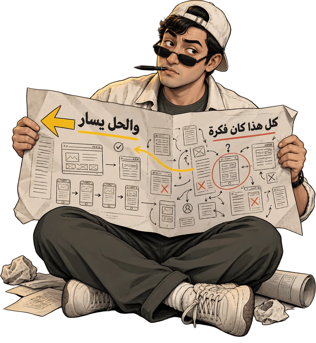 شخصية أرابيا جروب بجوار مراحل العمل — Arabia Group project journey